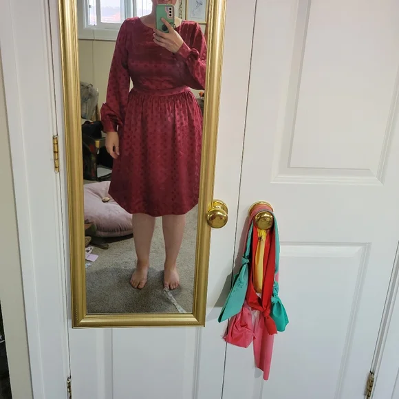 Modcloth | Dresses | Modcloth Wine Satin Polka Dot Button Up Back Cocktail  Dress | Poshmark